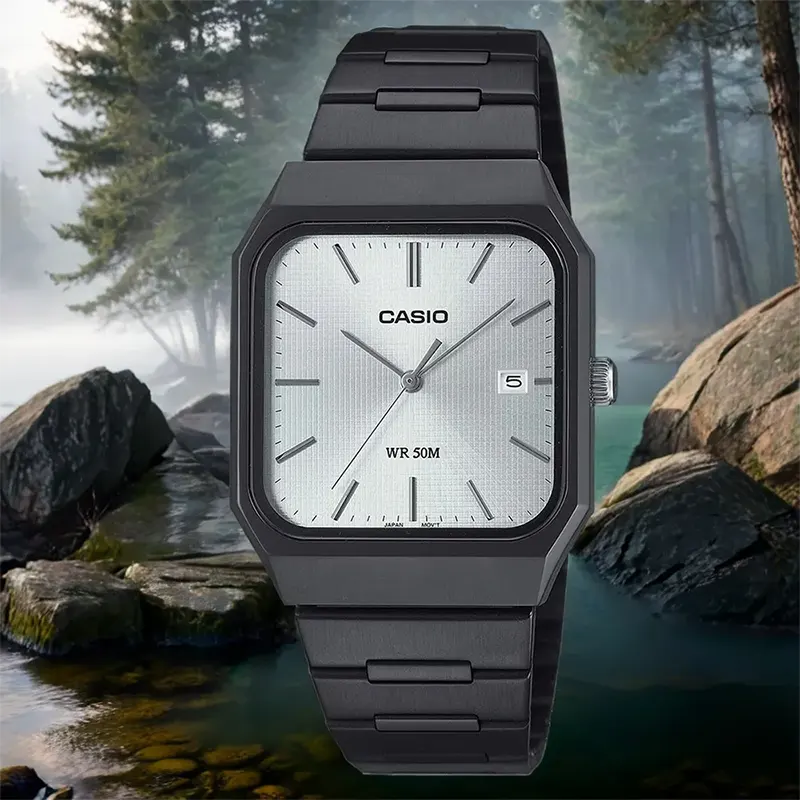 Casio Enticer Classic Silver Dial Black Band Men's Watch- MTP-B185B-7AV